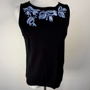 Kasper Sleeveless Top Women Medium Floral Embroidered Black Blouse